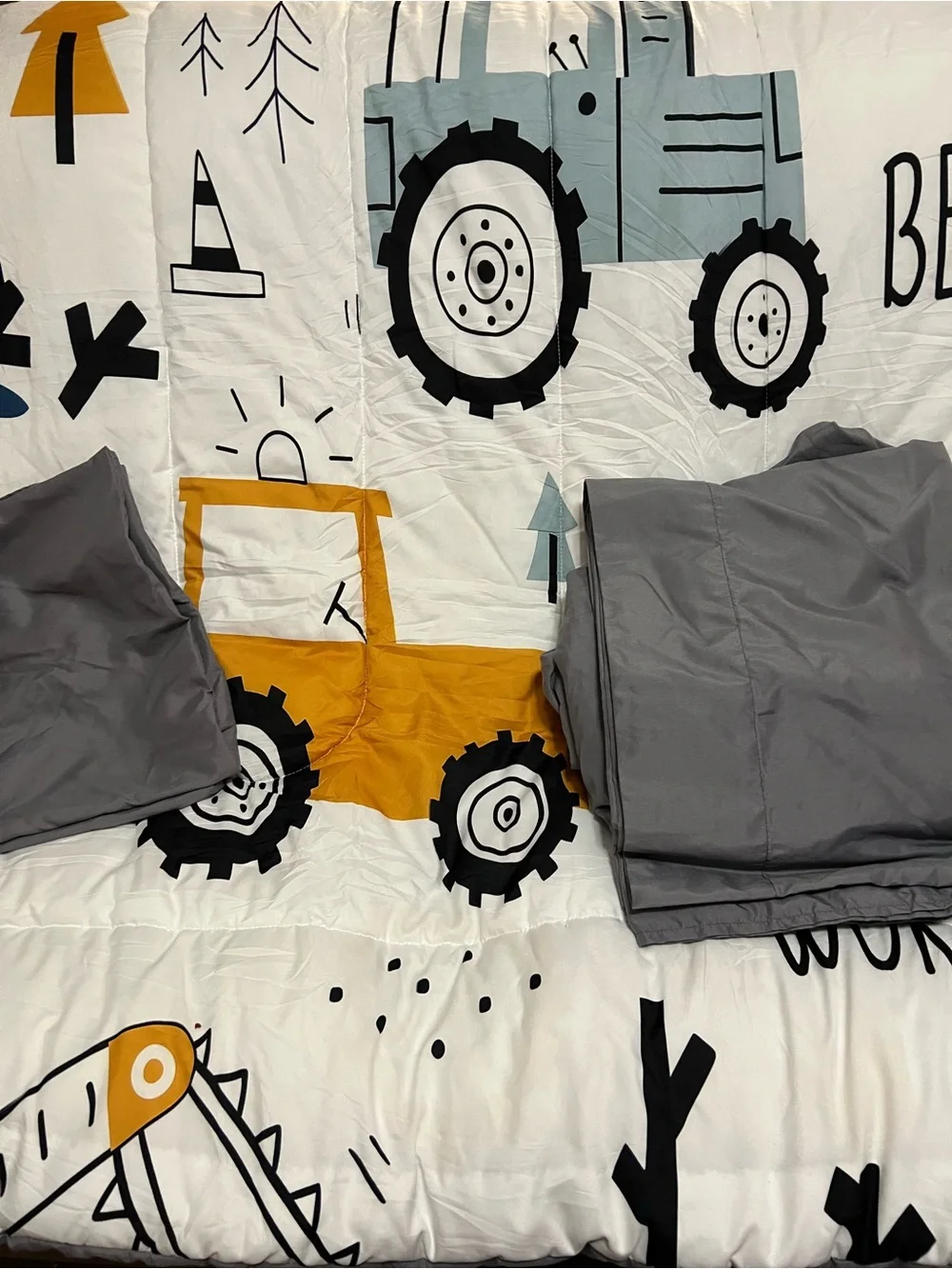 Kids Construction Comforter Set - Gray & Yellow
